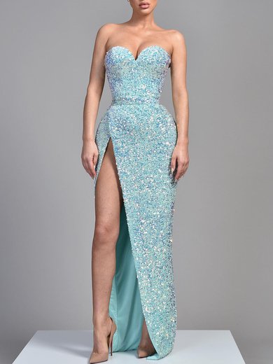 Sheath/Column Sweetheart Velvet Sequin Floor-length Formal Dresses With Split Front PT020119387