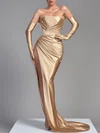 Sheath/Column Straight Silk-like Satin Sweep Train Prom Dresses With Ruched #Milly020119390