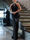 Sheath/Column Halter Silk-like Satin Floor-length Prom Dresses With Crystal Detailing #Milly020119429
