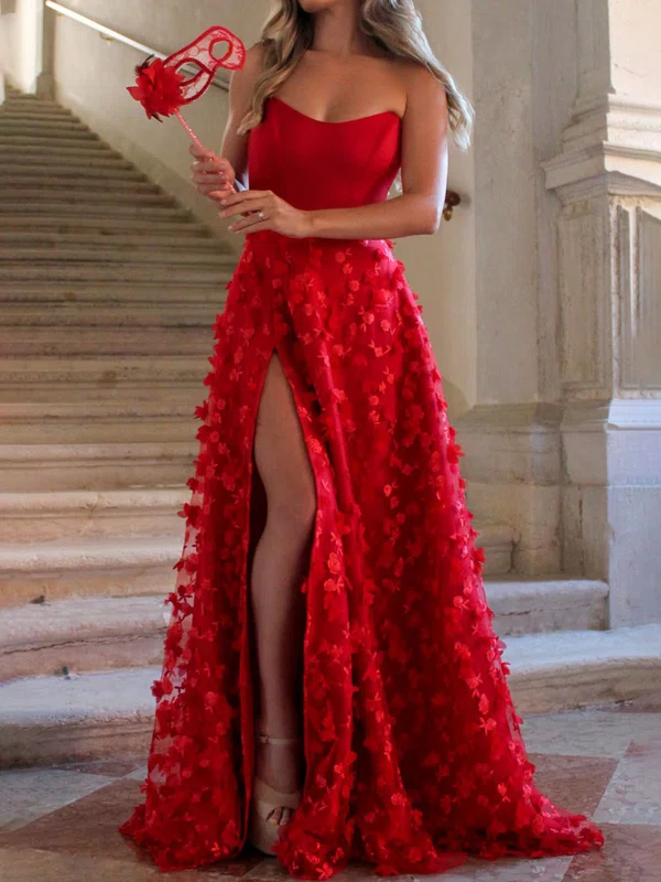 Ball Gown Strapless Stretch Crepe Tulle 3D Floral Prom Dresses #Milly020119459
