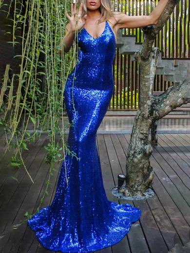 Mermaid V-neck Sparkly Sequin Prom Dresses #Milly020119474