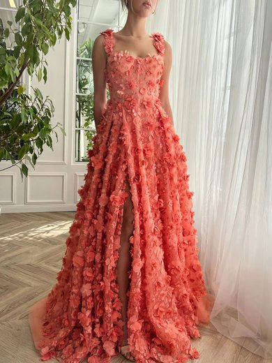 Ball Gown/Princess Sweetheart Tulle Sweep Train Prom Dresses With Flower(s) #Milly020120069