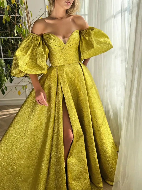 Ball Gown Off-the-shoulder Metallic Prom Dresses With Puff Sleeve #Milly020120072