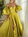 Ball Gown Off-the-shoulder Metallic Prom Dresses With Puff Sleeve #Milly020120072