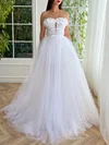 Ball Gown/Princess Straight Tulle Sweep Train Prom Dresses With Flower(s) #Milly020120079