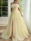 Ball Gown/Princess Straight Tulle Sweep Train Prom Dresses With Sashes / Ribbons #Milly020120085