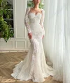 Trumpet/Mermaid Sweetheart Lace Sweep Train Prom Dresses With Pearl Detailing #Milly020120086