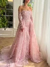 Ball Gown/Princess Off-the-shoulder Glitter Watteau Train Prom Dresses With Flower(s) #Milly020120087