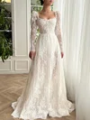 Ball Gown/Princess Square Neckline Lace Sweep Train Prom Dresses With Sashes / Ribbons #Milly020120088