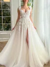 Ball Gown/Princess V-neck Tulle Sweep Train Prom Dresses With Sashes / Ribbons #Milly020120093