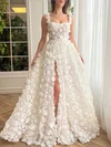 Ball Gown/Princess Square Neckline Tulle Sweep Train Prom Dresses With Sashes / Ribbons #Milly020120094