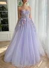 Ball Gown/Princess Sweetheart Tulle Sweep Train Prom Dresses With Flower(s) #Milly020120103