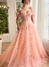 Ball Gown/Princess Off-the-shoulder Organza Sweep Train Prom Dresses With Flower(s) #Milly020120110