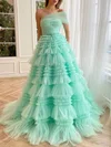 Ball Gown/Princess One Shoulder Tulle Sweep Train Prom Dresses With Sashes / Ribbons #Milly020120114