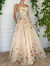 Ball Gown Square Neck Tulle 3D Floral Prom Dresses #Milly020120135