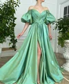 Ball Gown Off-the-shoulder Puff Sleeve Satin Prom Dresses With Ruched #Milly020120144