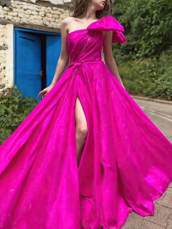 Ball Gown/Princess One Shoulder Satin Sweep Train Prom Dresses With Bow #Milly020120151