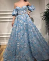 Ball Gown/Princess Off-the-shoulder Tulle Sweep Train Prom Dresses With Sashes / Ribbons #Milly020120166