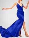 Trumpet/Mermaid V-neck Silk-like Satin Sweep Train Ruched Prom Dresses PT020118206