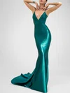 Trumpet/Mermaid V-neck Silk-like Satin Sweep Train Ruched Prom Dresses PT020118218