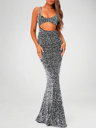 Sparkly Trumpet/Mermaid Sequin Cut Out Maxi Dress PT020118253