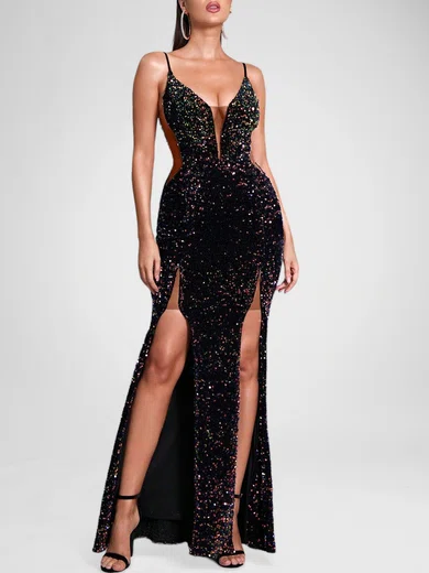 Sparkly Sheath/Column Sequin V-neck Cut Out Formal Dresses PT020118273