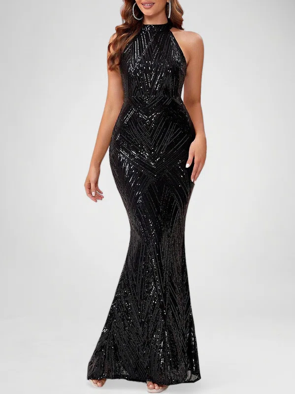 Trumpet/Mermaid High Neck Sequined Sweep Train Prom Dresses PT020118277
