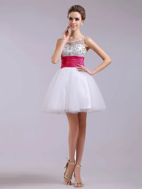 Ball Gown Scoop Neck Tulle Short/Mini Beading Prom Dresses #02051668