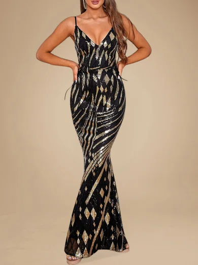 Sparkly Trumpet/Mermaid Sequin V-neck Cut Out Formal Dresses PT020118722