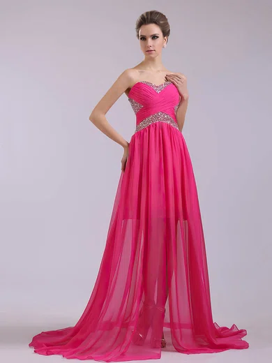 Discount Chiffon Beading and Criss Cross Sweetheart Fuchsia Prom Dresses #02014371