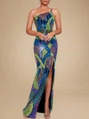 Sheath/Column One Shoulder Sequined Floor-length Split Front Prom Dresses PT020118753