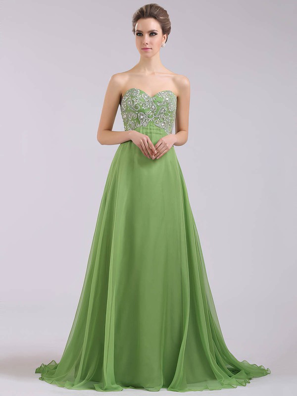 Fabulous Crystal Detailing Green Chiffon Sweetheart Empire Prom Dress ...