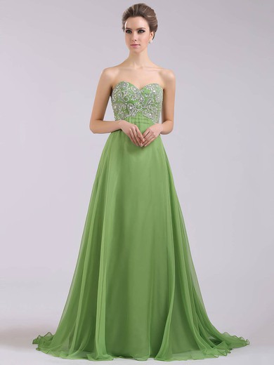 Fabulous Crystal Detailing Green Chiffon Sweetheart Empire Prom Dress #02014372