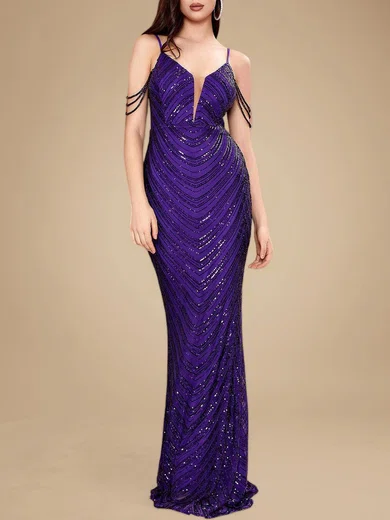 Sparkly Sheath/Column Sequin V-neck Beaded Formal Dresses PT020118781