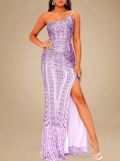 Sparkly Sheath/Column Sequin One Shoulder Maxi Dress PT020118812