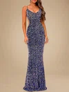 Trumpet/Mermaid V-neck Velvet Sequins Sweep Train Prom Dresses PT020118815