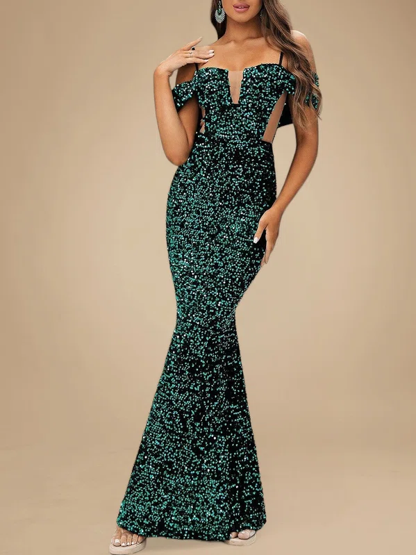 Trumpet/Mermaid Off-the-shoulder Velvet Sequins Floor-length Prom Dresses PT020118828