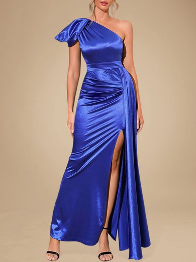 Sheath/Column One Shoulder Silk-like Satin Ankle-length Ruffles Prom Dresses PT020118835