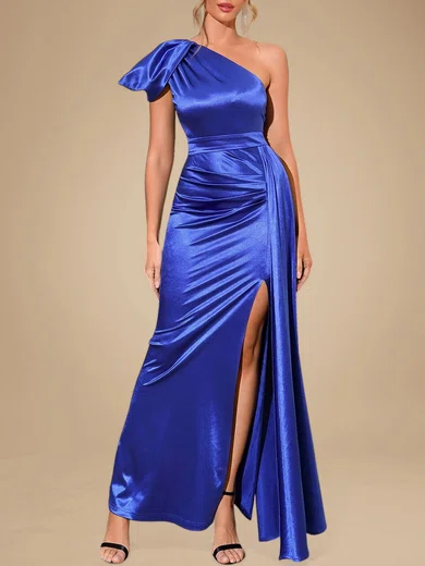 Elegant Sheath/Column Satin One Shoulder Ruched Maxi Dress PT020118835