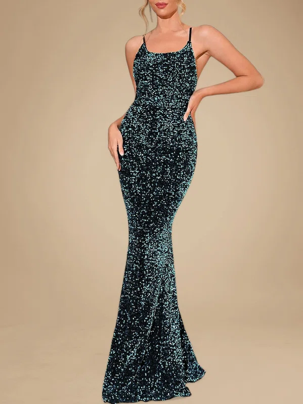 Trumpet/Mermaid Square Neckline Velvet Sequins Floor-length Prom Dresses PT020118839