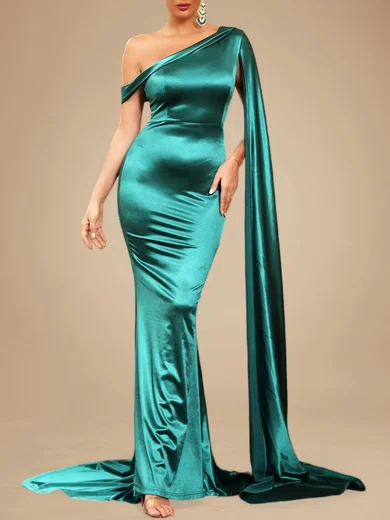Elegant Trumpet/Mermaid Satin One Shoulder Formal Dresses PT020118861