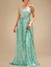 A-line Off-the-shoulder Sequined Floor-length Prom Dresses PT020118873