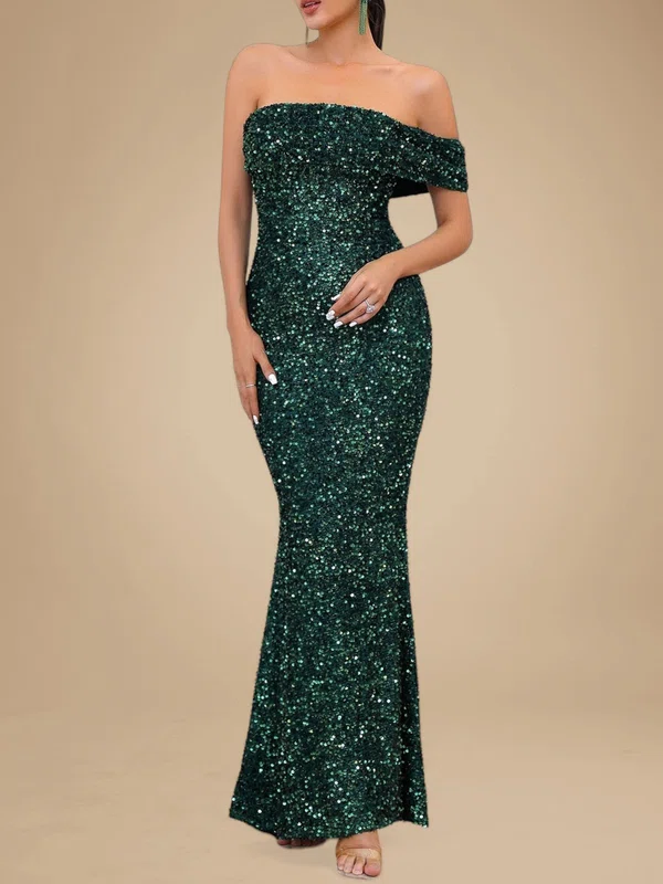 Trumpet/Mermaid One Shoulder Velvet Sequins Floor-length Prom Dresses PT020118895