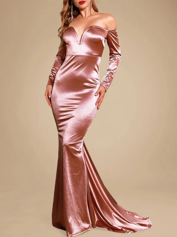 Trumpet/Mermaid Off-the-shoulder Silk-like Satin Sweep Train Prom Dresses PT020118904