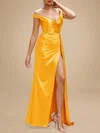 Sheath/Column Off-the-shoulder Silk-like Satin Floor-length Drawstring Side Prom Dresses PT020119070