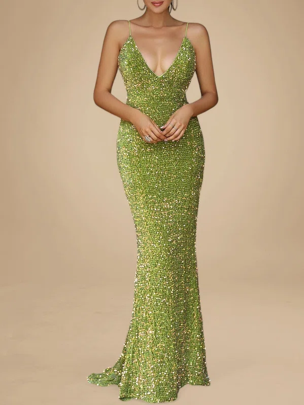 Sparkly Trumpet/Mermaid Sequin V-neck Formal Dresses PT020119075