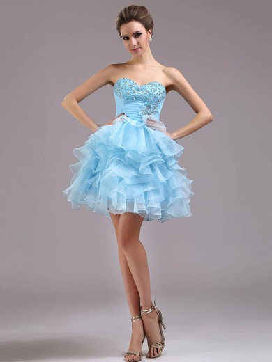 New Sweetheart Ball Gown Organza Crystal Detailing Blue Homecoming Dresses #02051672