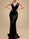 Trumpet/Mermaid V-neck Silk-like Satin Sweep Train Ruched Prom Dresses PT020119107
