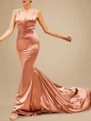 Trumpet/Mermaid V-neck Silk-like Satin Sweep Train Ruched Prom Dresses PT020119108