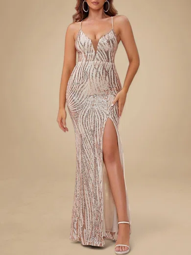 Sparkly Sheath/Column Sequin V-neck Lace-Up Formal Dresses PT020119130